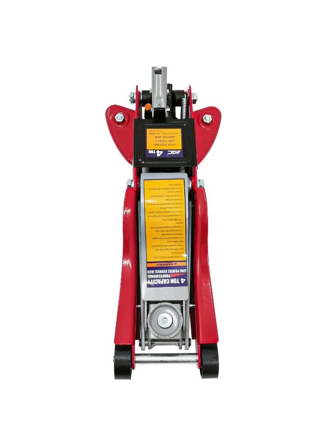 AGC 4 Ton Hydraulic Floor Jack Low Profile Professional Service Jack Heavy Duty Steel Trolley Jack with Long Handle, Dual Front Wheels, Car SUV Garage Workshop Lifting Tool - Image 4